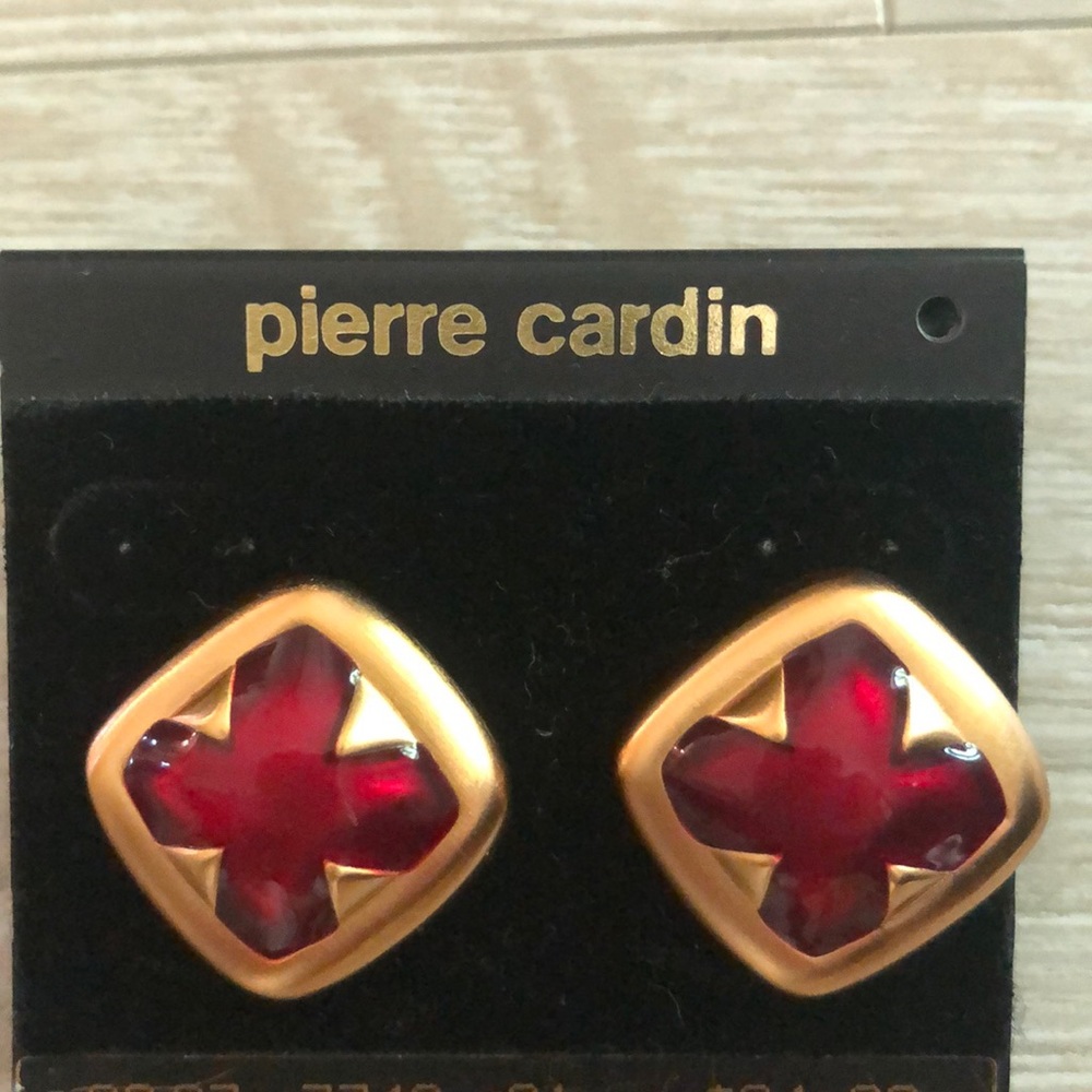Pierre Cardin gold and red color earrings
